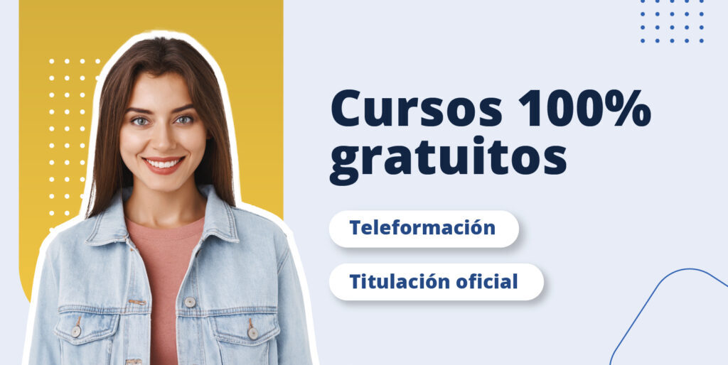 chica joven con información en el fondo sobre cursos gratuitos de talentus en Extremadura