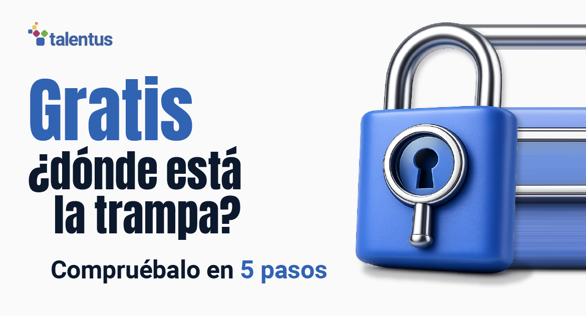 Pieza gráfica azul de Talentus con el titular «¿Los cursos de Talentus son gratis de verdad?» sobre formación gratuita subvencionada.