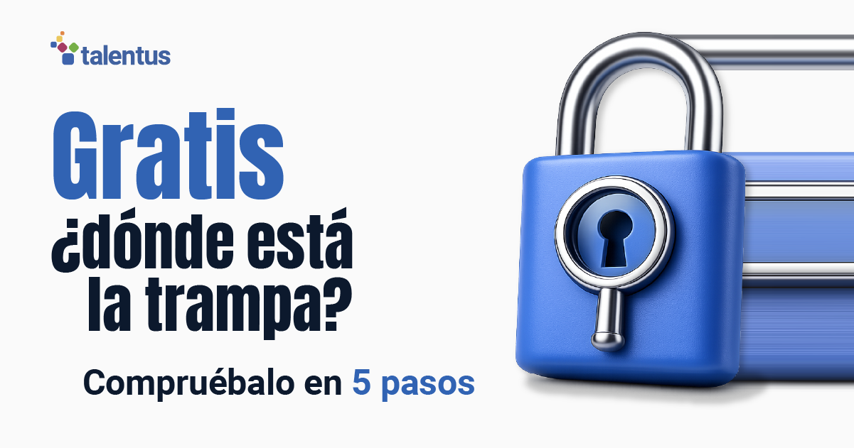 Pieza gráfica azul de Talentus con el titular «¿Los cursos de Talentus son gratis de verdad?» sobre formación gratuita subvencionada.